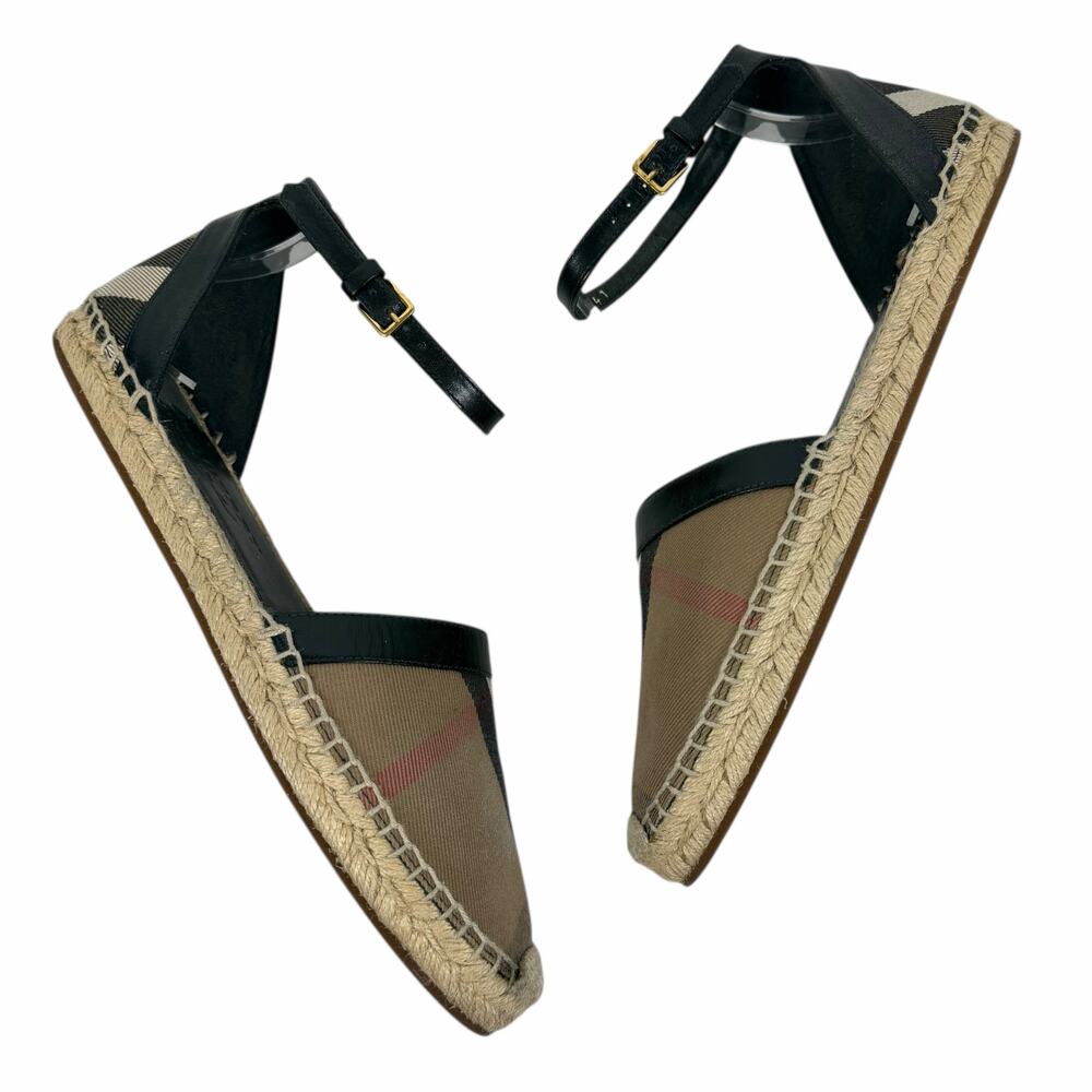 Burberry Abbington Nova Check Ankle Strap Espadrille Flats Black Size 41 - Picture 9 of 14